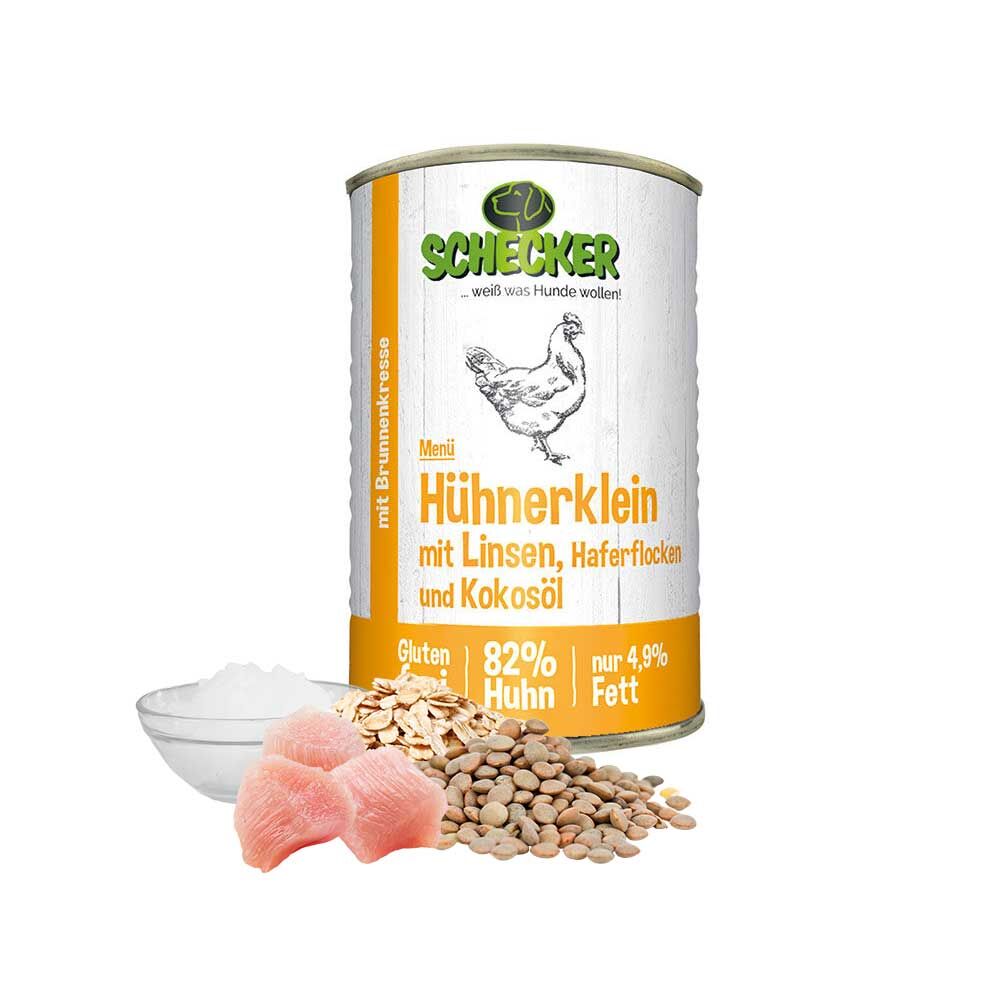 Schecker Hundemen - Hhnerklein mit Linsen, Haferflocken und Kokosl