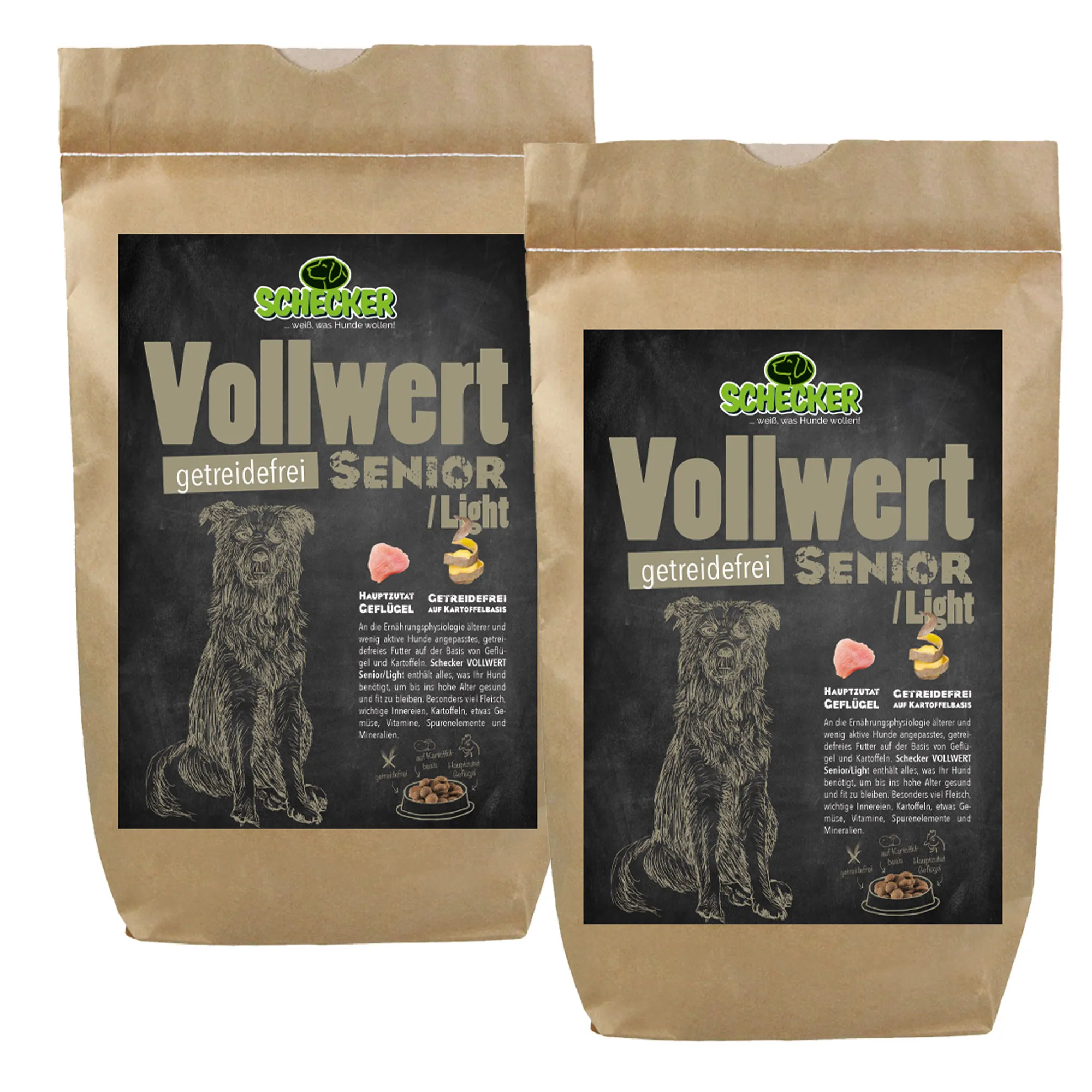 Schecker Trockenfutter Vollwert Senior/ Light - 2 x 12 kg